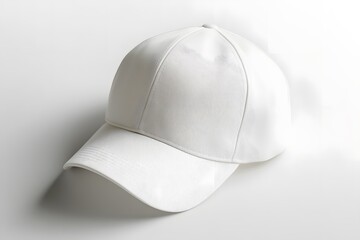 Fototapeta premium Pristine White Baseball Cap with Subtle Texture and Shadow on White Background