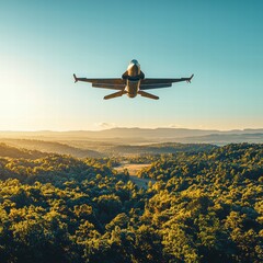 Airplane Flying Over Forest Landscape