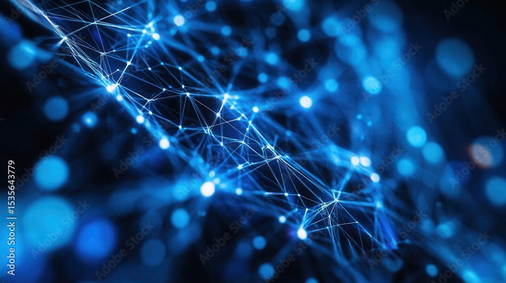 Wall mural abstract blue network with interconnected nodes and lines