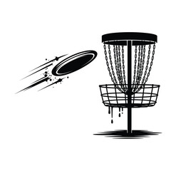 Disc Golf Illustration Flying Disc and Basket