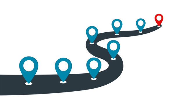 Road with GPS navigation. Pathway to achieve goals success – vector