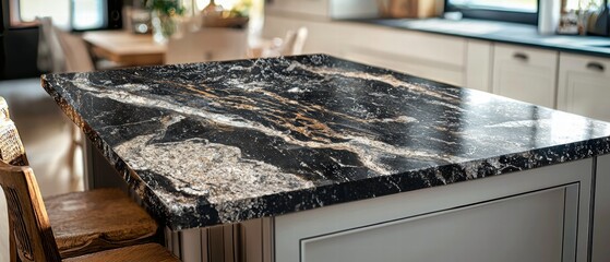 Black Granite Countertop in Stylish Kitchen