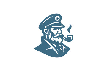  Sea captain with pipe, vintage flat style vector logo illustration