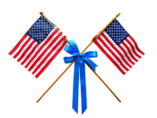 Patriotic American Flags Crossed with Blue Ribbon A Symbol of Unity and Pride