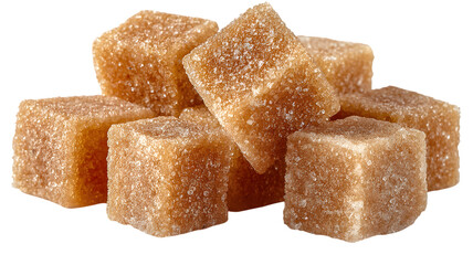 Brown sugar cubes stacked and isolated against a dark background featuring texture and sweetness representing culinary ingredients