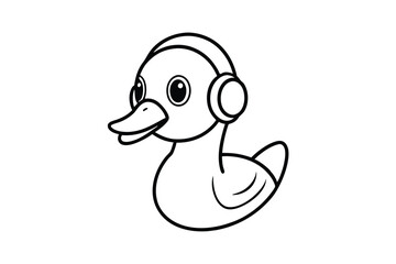 Duck Wearing Headphones Fun Animal Character Line Art