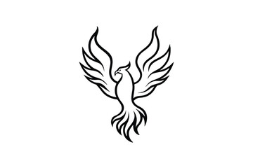 Phoenix Rising from Flames Mythical Bird Art Line Art