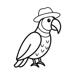 Parrot Wearing a Hat Colorful Bird Character Line Art
