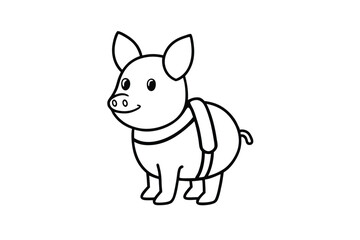 Pig Standing Pose Simple Farm Animal Illustration Line Art