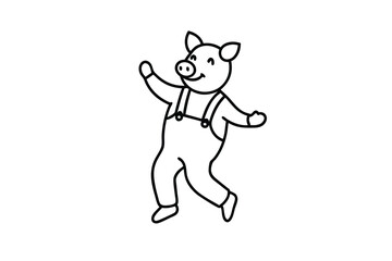 Dancing Pig Fun Farm Animal Celebration Pose Line Art