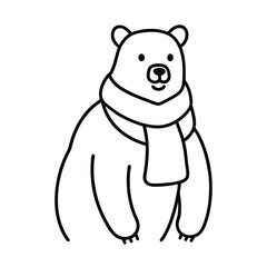 Bear Wearing a Scarf Cozy Winter Animal Drawing Line Art