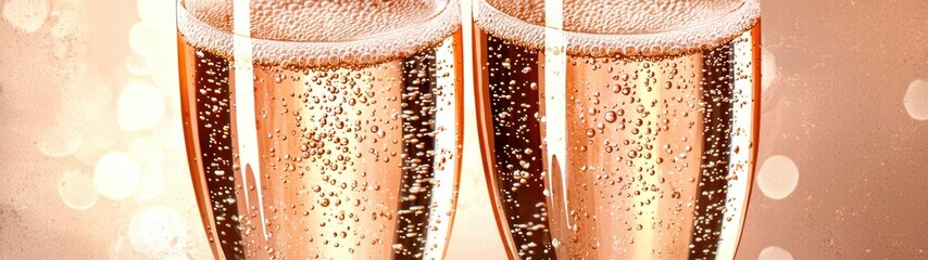 Two Champagne Glasses with Sparkling Bubbles on Elegant Background