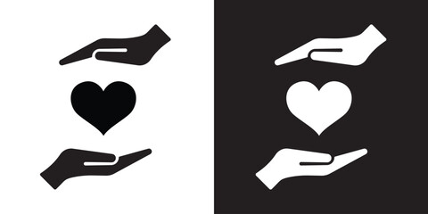 Heart in hand icons set, Healthcare, Donation and giving aid concept , Hands holding heart icon set. EPS 10