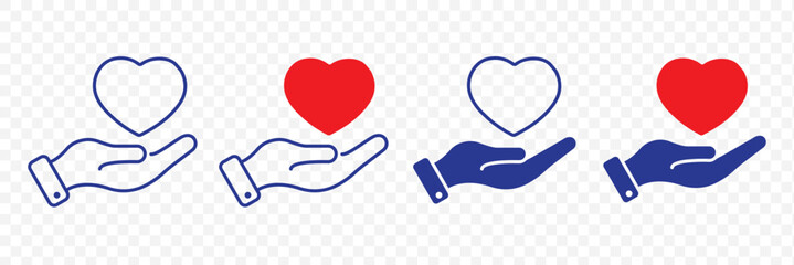 Charity icon. Hand holding heart, love, compassion, giving, support, care, help, charity, kindness, altruism. EPS 10.