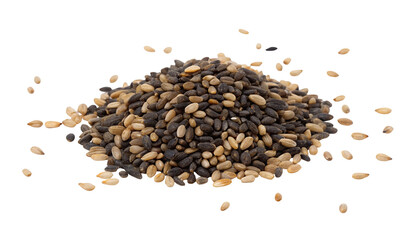 Sesame seeds mix black and white close up macro shot for cooking baking or healthy eating concept food photo