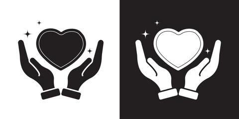 Heart in hand icons set, Healthcare, Donation and giving aid concept , Hands holding heart icon set. EPS 10