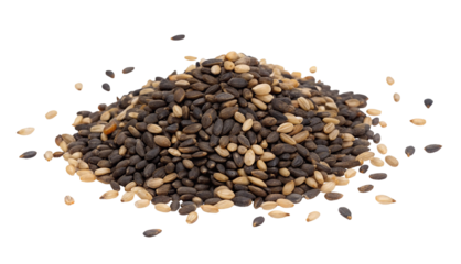 Black and white sesame seeds close up shot for healthy eating and cooking ingredient stock photo image