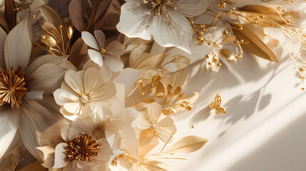 Elegant Floral Arrangement with White Gold Petals on Soft Lit Background