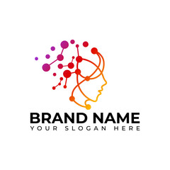 Brain mind human technology logo design concept vector art illustration
