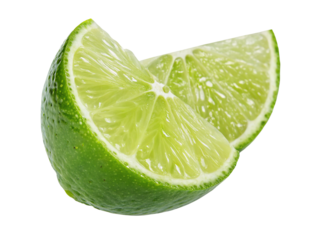 Isolated lime wedge macro shot for cocktail garnish and fresh citrus fruit ingredient photography stock image