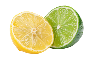 Fresh lemon and lime halves close up for healthy eating and citrus fruit flavor and vitamin c boost diet