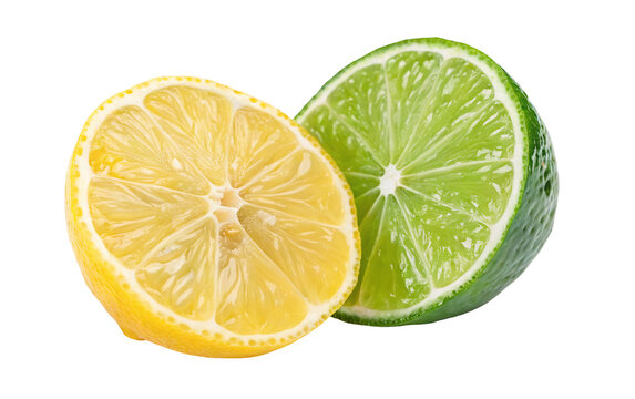 Fresh lemon and lime halves close up for healthy eating and citrus fruit flavor and vitamin c boost diet