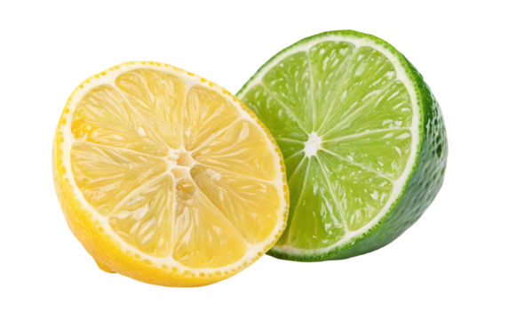 Fresh lemon and lime halves close up for healthy eating and citrus fruit flavor and vitamin c boost diet