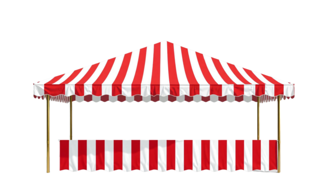 Empty red and white striped canopy market stall for outdoor events and exhibitions isolated on transparent background - Powered by Adobe