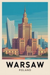 Retro Warsaw Travel Poster
