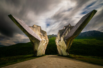 Brutalist memorial to the Battle of Sutjeska in 1943. It is located in the Valley of Heroes (Dolina...