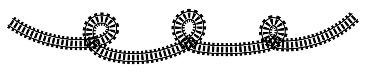 Railway train track vector route. Rail line, subway map, and railroad elements for game UI and graphic design icon set easy to edit. Rail pattern round circular curve railroad path icon