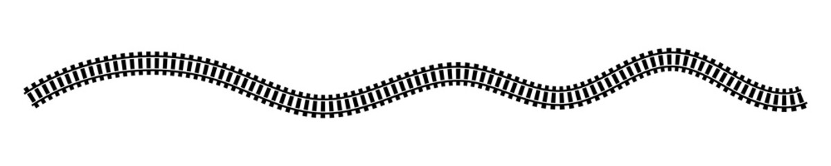 Railway train track vector route. Rail line, subway map, and railroad elements for game UI and graphic design icon set easy to edit. Rail pattern round circular curve railroad path icon