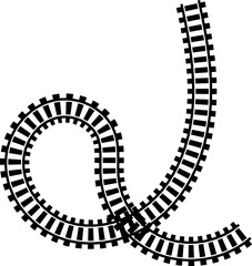 Fototapeta premium Railway train track vector route. Rail line, subway map, and railroad elements for game UI and graphic design icon set easy to edit. Rail pattern round circular curve railroad path icon