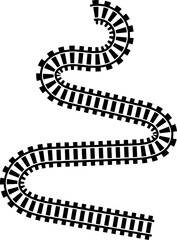 Railway train track vector route. Rail line, subway map, and railroad elements for game UI and graphic design icon set easy to edit. Rail pattern round circular curve railroad path icon