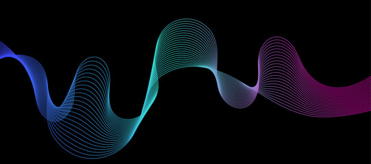 Abstract vector wavy lines flowing smooth curve black colorful spectrum light gradient isolated on black background in concept of technology, science, music, modern.
