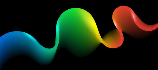 Abstract vector wavy lines flowing smooth curve black colorful spectrum light gradient isolated on black background in concept of technology, science, music, modern.
