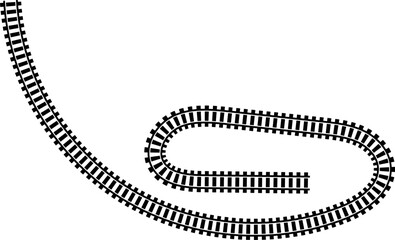 Railway train track vector route. Rail line, subway map, and railroad elements for game UI and graphic design icon set easy to edit. Rail pattern round circular curve railroad path icon