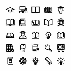 Design a vibrant set of diverse education and learning icons, including books, pencils, graduation caps, globes, and lightbulbs.