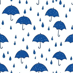 Seamless pattern of cute umbrella with raindrops