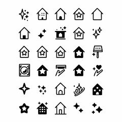 Design a vibrant icon set depicting various house cleaning tools broom, mop, vacuum, sponge, bucket, gloves, etc.  Icons should be clean, modern, and easily recognizable.