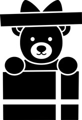 Cute little teddy bear sitting in gift box silhouette Icon Isolated. 
Bear sitting in gift box black silhouette vector.
 For celebrating Valentine's Day, wedding or birthday. 
