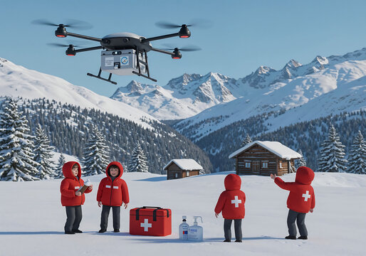 Futuristic Drone Delivering Medical Kit
