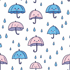 Seamless pattern of cute umbrella with raindrops
