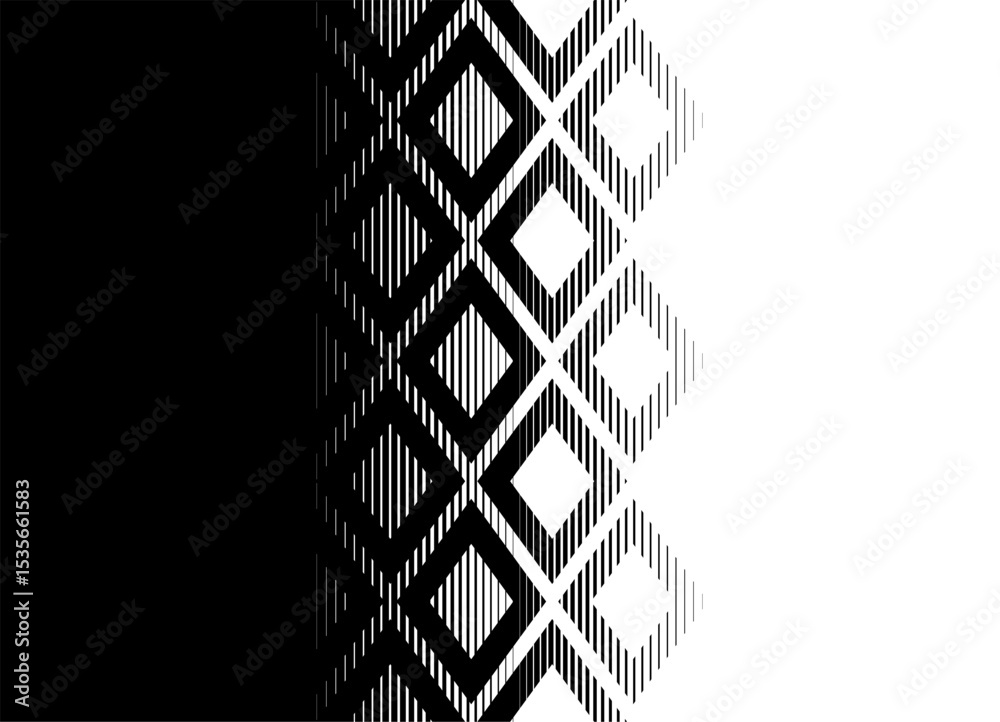 Poster vector transition from black to white with abstract striped rhombuses from thin lines. modern vector