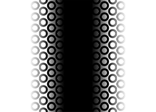 Vector symmetrical vertical transition from black to white with abstract striped rings of thin lines. Modern vector background. Vector pattern.