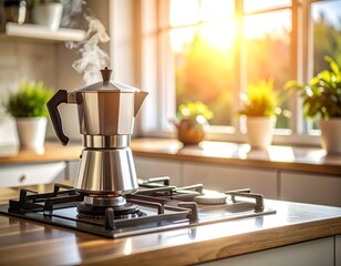 Sunny kitchen with coffee maker