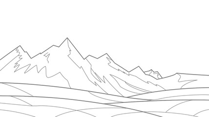 Simple Line Drawing of Mountain Range Landscape