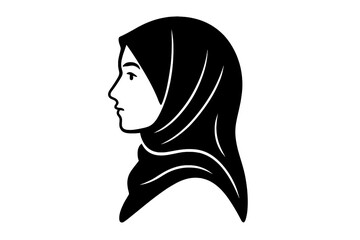 Arabian woman in hijab silhouette vector graphic. Beautiful Muslim girl face in profile. Islamic female wearing traditional headscarf. Middle Eastern culture, faith, and modesty concept.