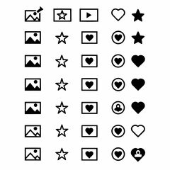 Design a set of vibrant, appealing icons representing wishlist and favorite items, showcasing diverse product types.  Include clear visual cues for each.