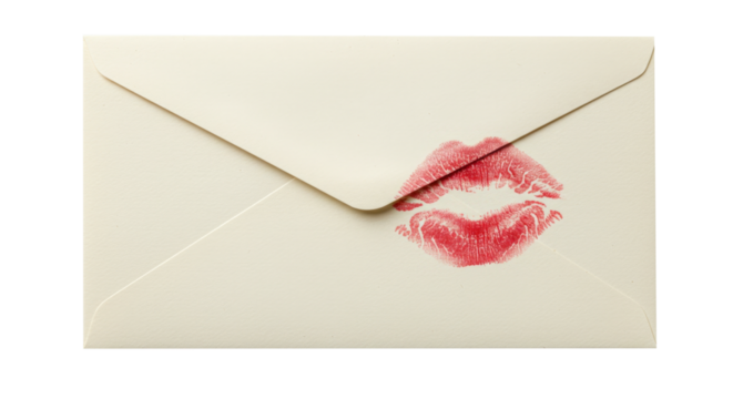 envelope with a kiss mark isolated on transparent background